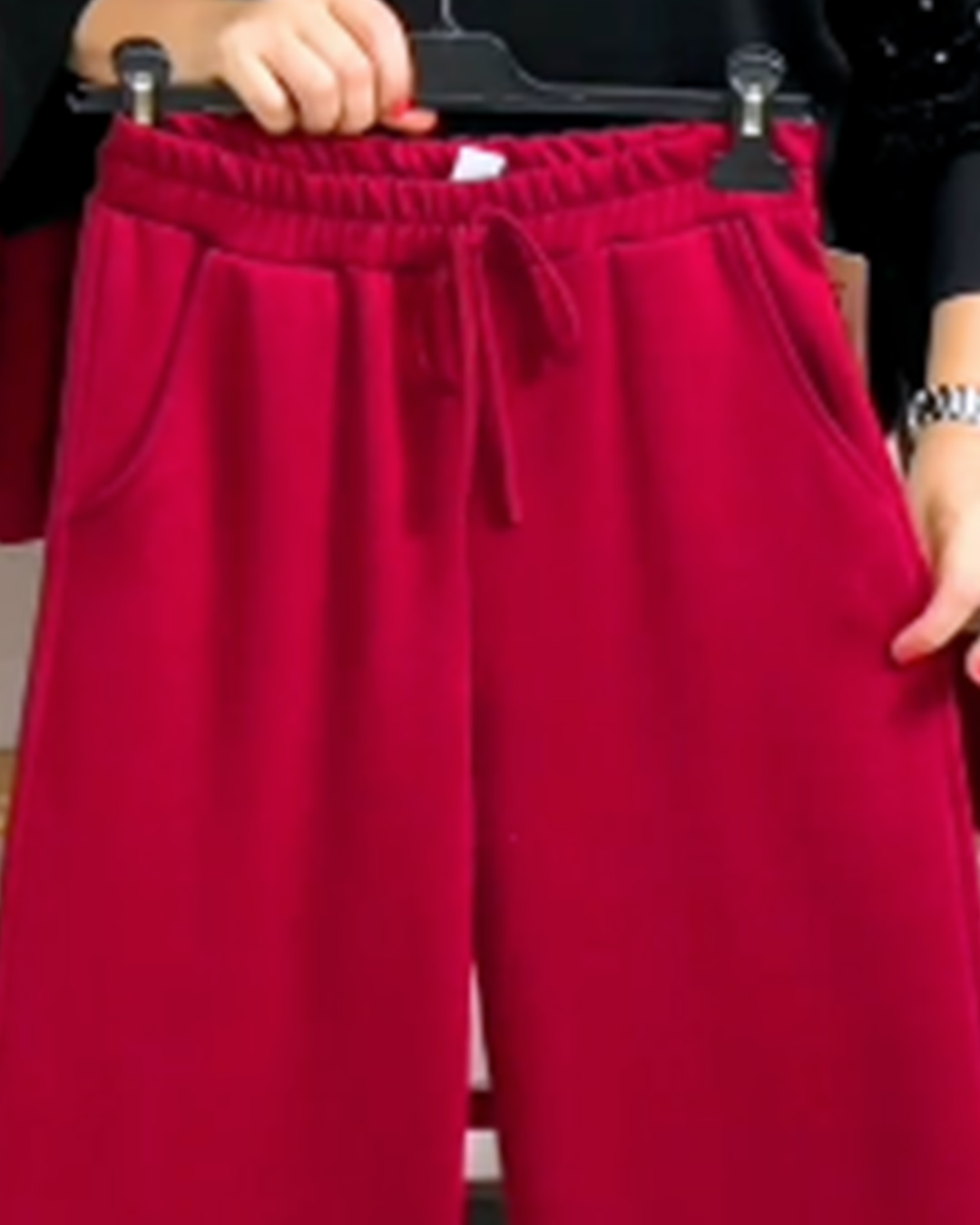 PANTALÓN NEOPRENO PALAZZO BURGUNDY - Imagen 3