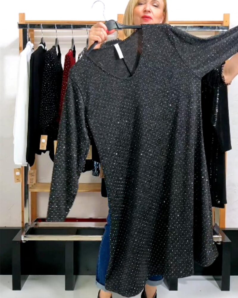 VESTIDO DETALLES STRASS GRIS OSCURO