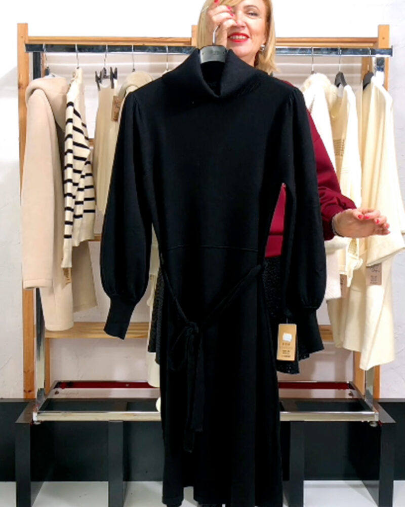 VESTIDO CUELLO TACTO LANA NEGRO