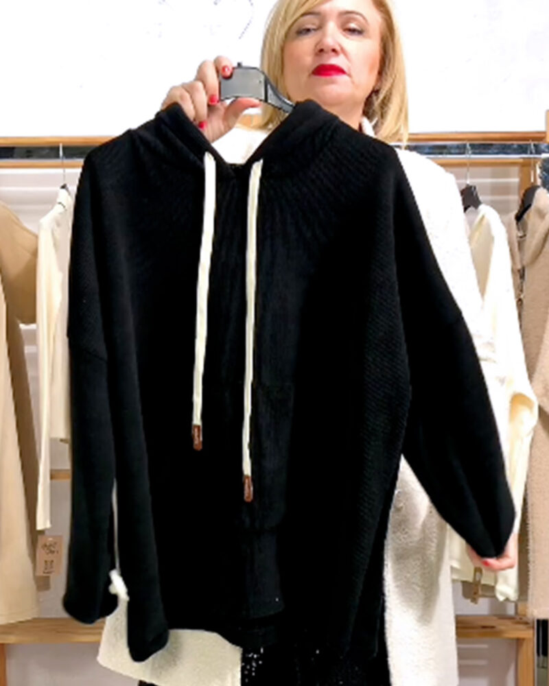 SUDADERA CAPUCHA MICROPANA INTERIOR BORREGUILLO NEGRA