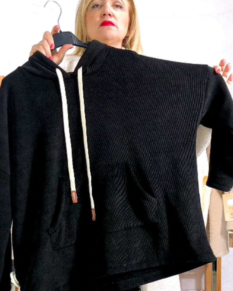 SUDADERA CAPUCHA MICROPANA INTERIOR BORREGUILLO NEGRA - Imagen 3
