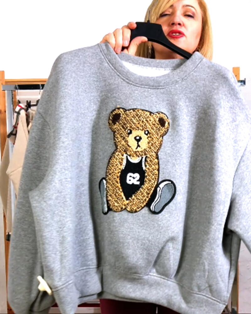 SUDADERA OVERSIZE OSITO 3D GRIS - Imagen 2