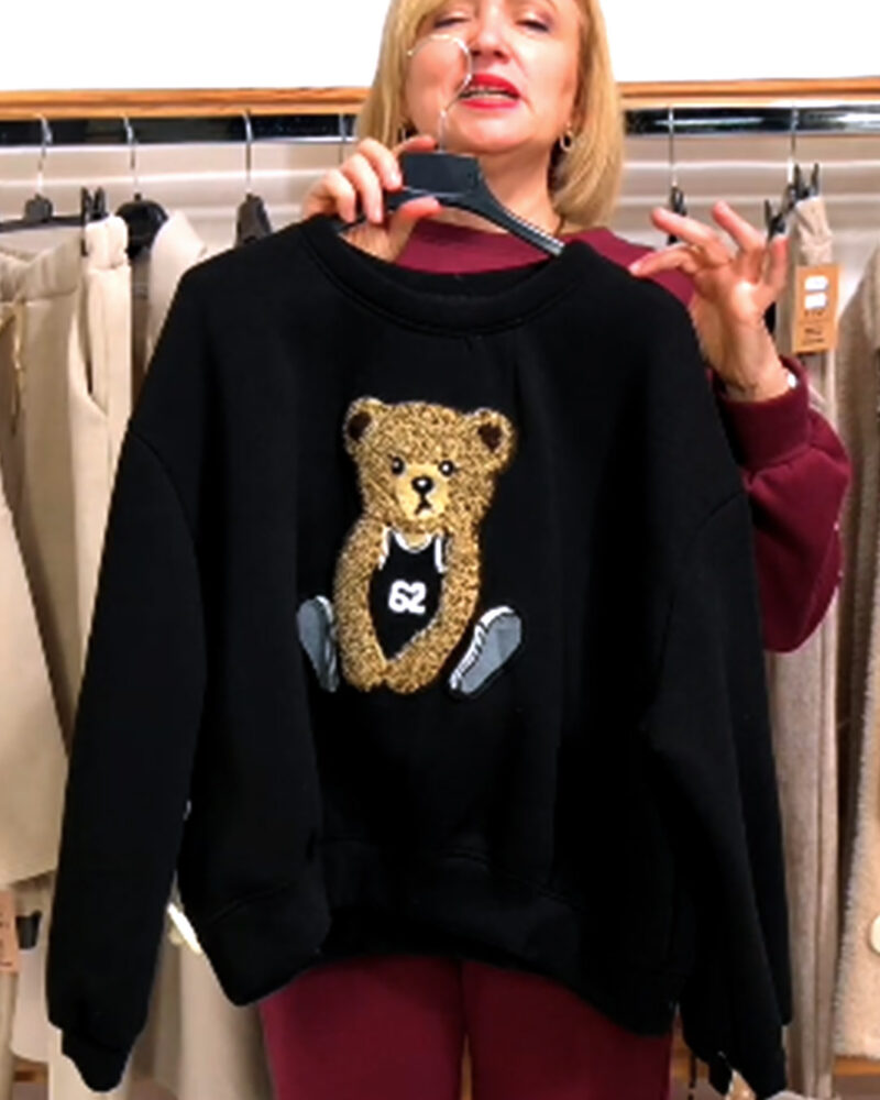 SUDADERA OVERSIZE OSITO 3D NEGRA