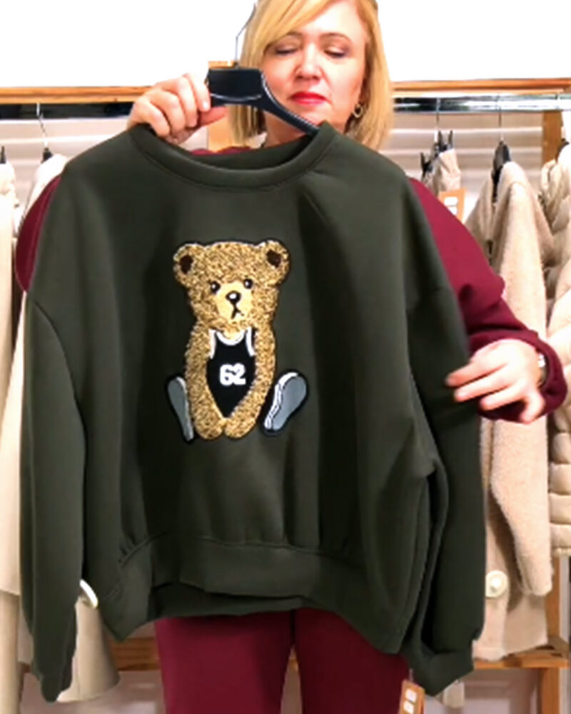 SUDADERA OVERSIZE OSITO 3D VERDE