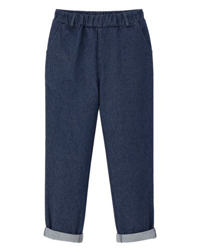 Pantalón Vaquero Confort: pantalón vaquero para mujer real económico de corte pitillo relajado con cintura elástica ancha, bolsillos funcionales y bajo con vuelta de Quiles_Shop.