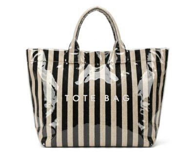 Delantero bolso Miami Pop negro y beige de rayas con acabado transparente