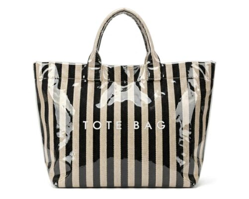 Delantero bolso Miami Pop negro y beige de rayas con acabado transparente