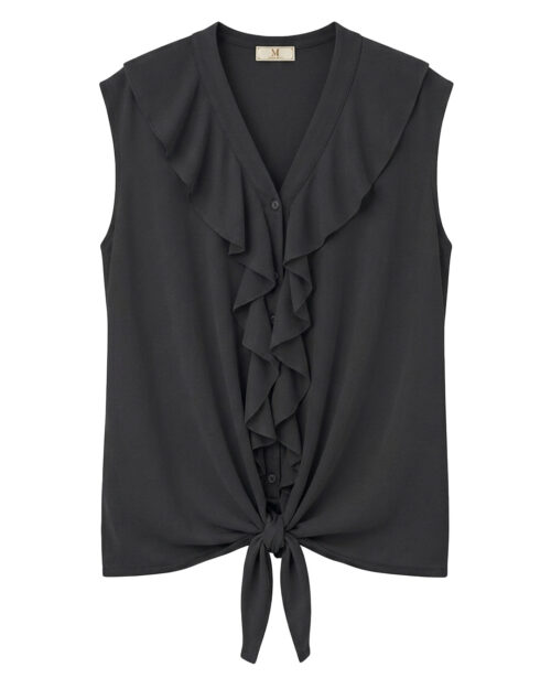 Blusa Volantes Chic: blusa volantes chic romántica en color negro con lazada frontal de Quiles_Shop.