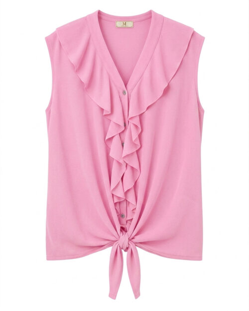 Blusa Volantes Chic: blusa volantes chic romántica en color rosa pastel con lazada frontal de Quiles_Shop.