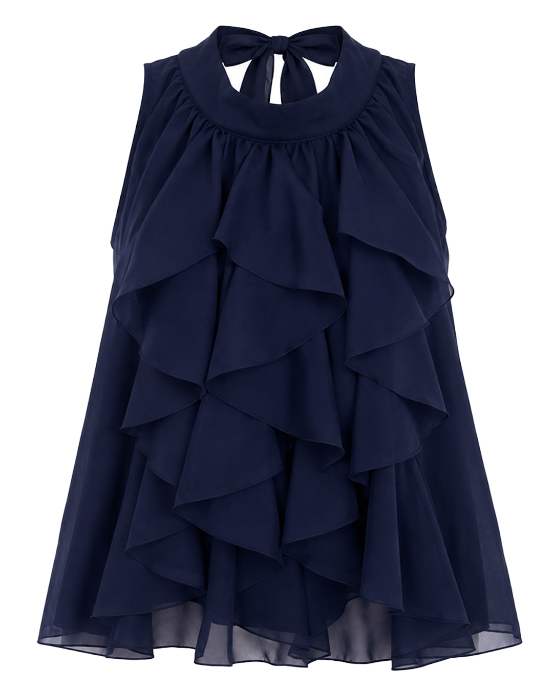 Blusa Halter Volantes: blusa de fiesta para mujer real low cost con cuello halter alto, cascada de volantes fluidos en la parte delantera y tejido tencel natural efecto seda de Quiles_Shop.