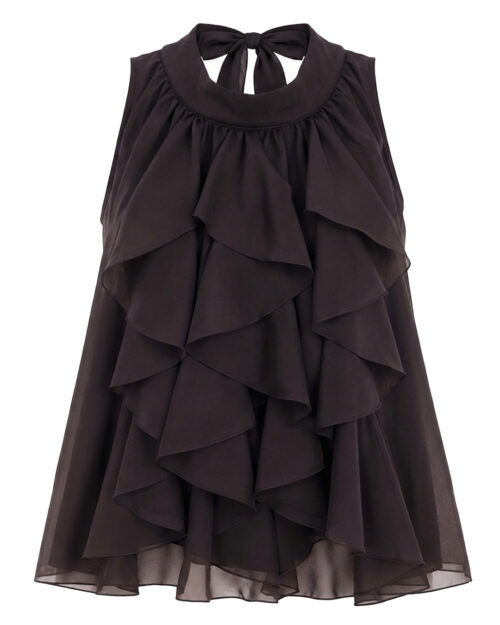 Blusa Halter Volantes: blusa de fiesta para mujer real low cost con cuello halter alto, cascada de volantes fluidos en la parte delantera y tejido tencel natural efecto seda de Quiles_Shop.