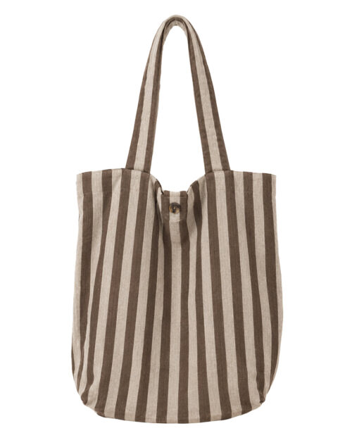 Bolso Caprile: bolso de tela de rayas para mujer real de estilo marinero con estampado de líneas verticales, dos asas largas de hombro y cierre superior con botón de Quiles_Shop.