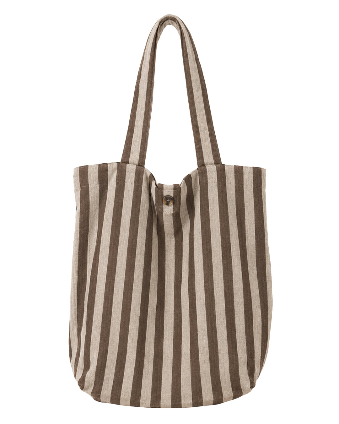 Bolso Caprile: bolso de tela de rayas para mujer real de estilo marinero con estampado de líneas verticales, dos asas largas de hombro y cierre superior con botón de Quiles_Shop.