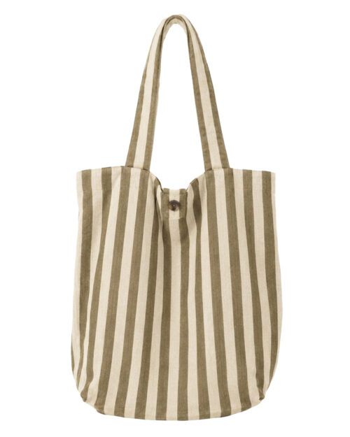 Bolso Caprile: bolso de tela de rayas para mujer real de estilo marinero con estampado de líneas verticales, dos asas largas de hombro y cierre superior con botón de Quiles_Shop.