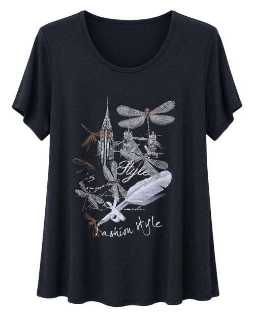 Camiseta Libélula: camiseta libelula viscosa fluida en color negro con estampado de libélulas de Quiles_Shop.