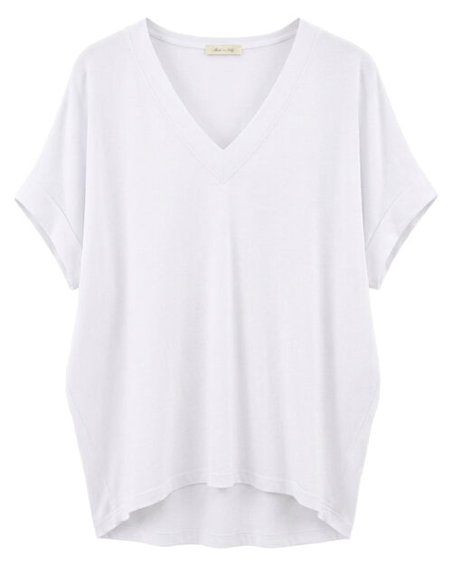 Camiseta Relax: camiseta relax básica fluida de cuello en pico en color blanco de Quiles_Shop.