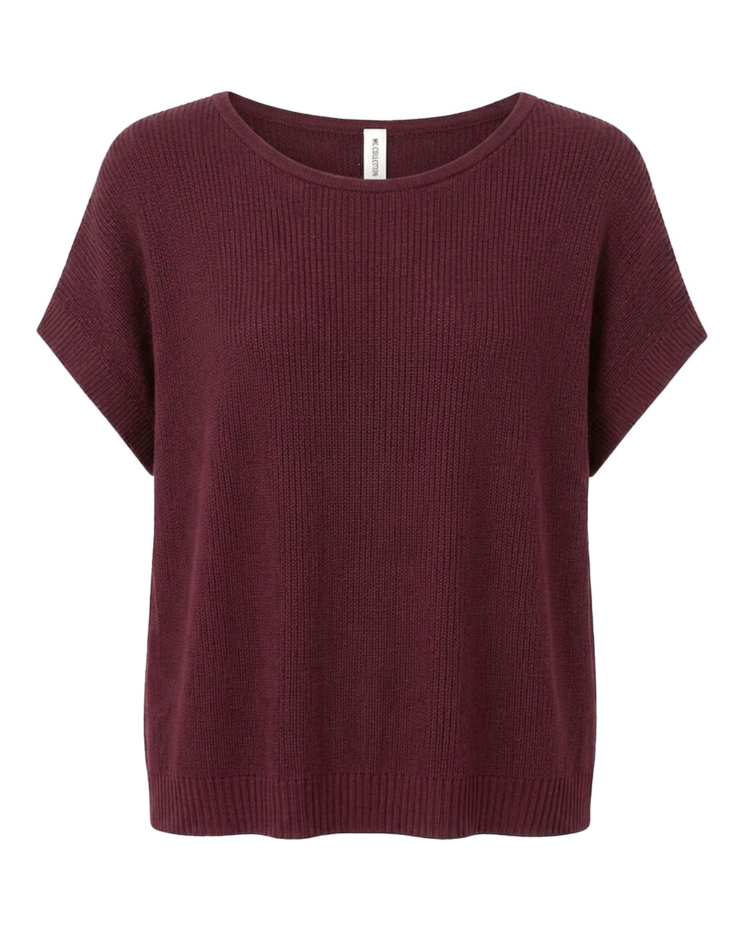 Jersey Hilo: jersey de mujer real barato de punto de hilo fino con escote barco y manga corta caída en color burdeos de Quiles_Shop.