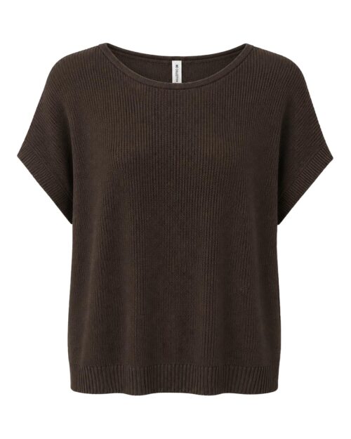 Jersey Hilo: jersey de mujer real barato de punto de hilo fino con escote barco y manga corta caída en color burdeos de Quiles_Shop.