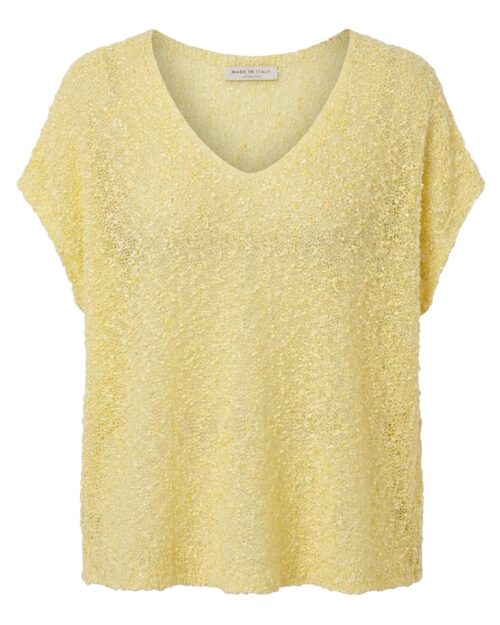 Jersey Iris: jersey calado fino tallas grandes amarillo de hilo suave de Quiles_Shop.