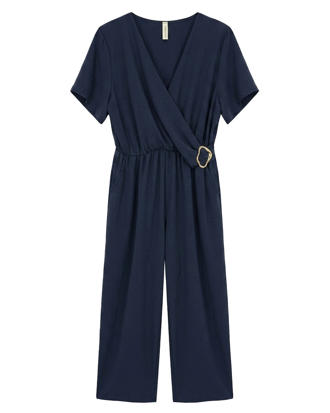 Mono Hera: mono hera de fiesta elegante en color azul marino con bolsillos laterales y hebilla dorada de Quiles_Shop.