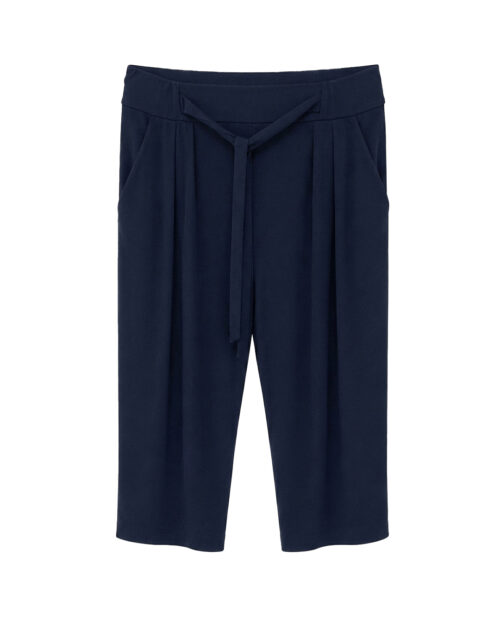 Pirata Lazo Licra Fria: pantalón pirata de licra fría para mujer real de tallas grandes baratas con cintura elástica de lazo, pinzas delanteras y bolsillos funcionales en Quiles_Shop.