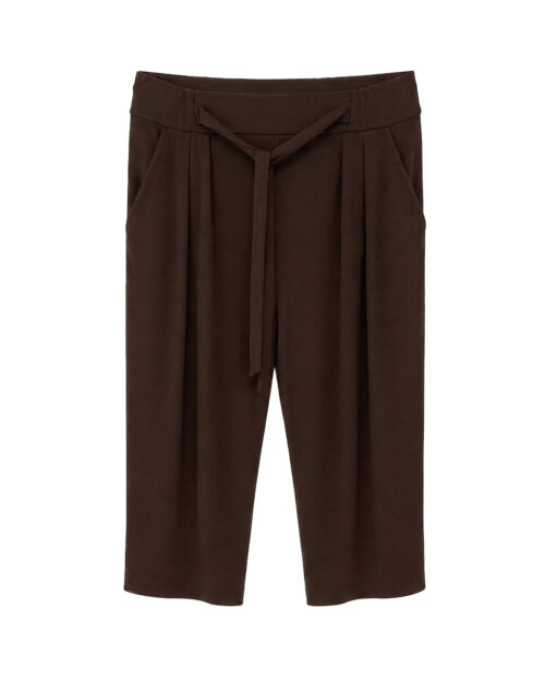 Pirata Lazo Licra Fria: pantalón pirata de licra fría para mujer real de tallas grandes baratas con cintura elástica de lazo, pinzas delanteras y bolsillos funcionales en Quiles_Shop.