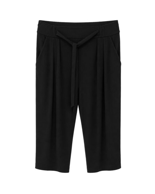 Pirata Lazo Licra Fria: pantalón pirata de licra fría para mujer real de tallas grandes baratas con cintura elástica de lazo, pinzas delanteras y bolsillos funcionales en Quiles_Shop.