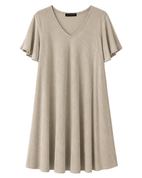 Vestido Bies: vestido evasé tallas grandes joven en color beige de Quiles_Shop.