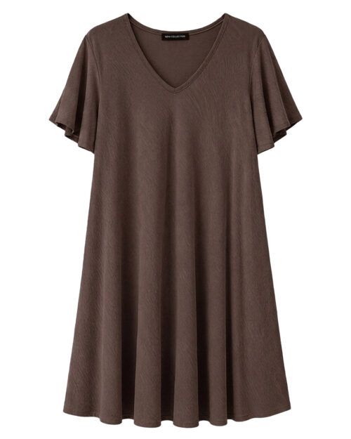 Vestido Bies: vestido evasé tallas grandes joven en color marrón de Quiles_Shop.
