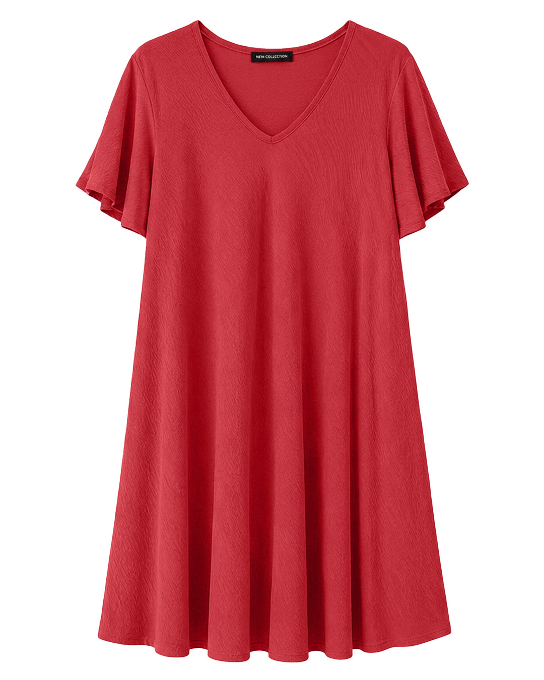 Vestido Bies: vestido de fiesta para mujer real low cost en color azul rojo, de corte evasé con cuello en pico y mangas cortas fluidas estilo capa de Quiles_Shop.