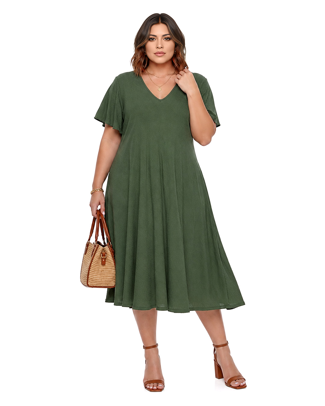 Vestido Bies: vestido evasé tallas grandes joven en color verde botella de Quiles_Shop.