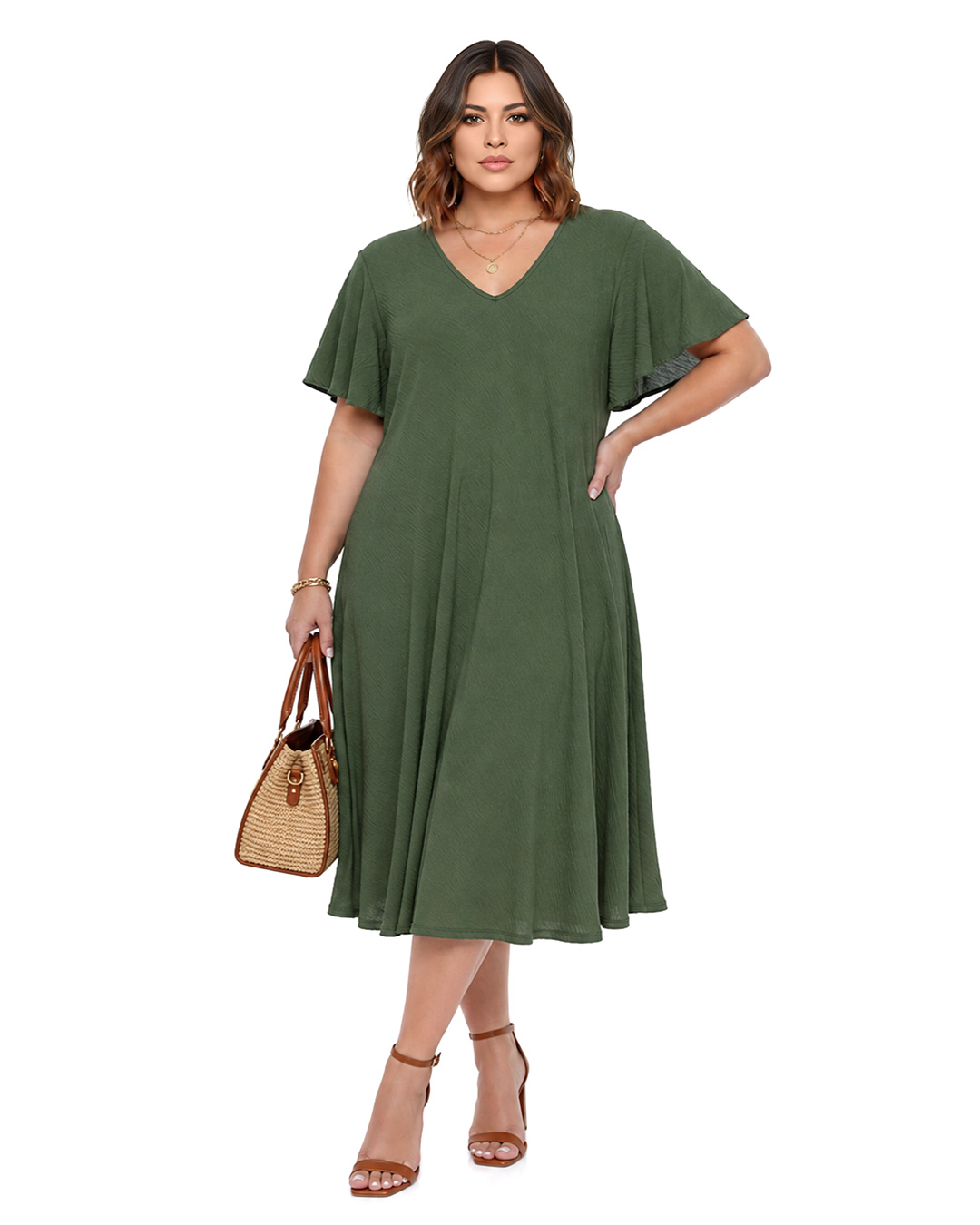 Vestido Bies: vestido evasé tallas grandes joven en color verde botella de Quiles_Shop.