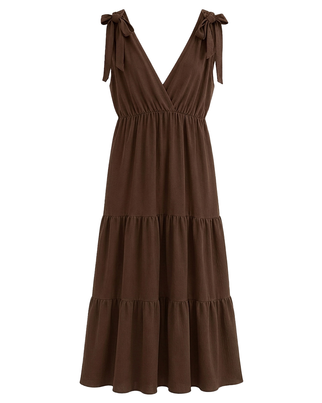 Vestido Gea: vestido gea largo boho chic en color chocolate con tirantes de lazada de Quiles_Shop.