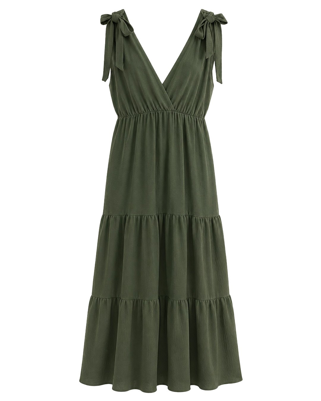 Vestido Gea: vestido gea largo boho chic en color verde con tirantes de lazada de Quiles_Shop.