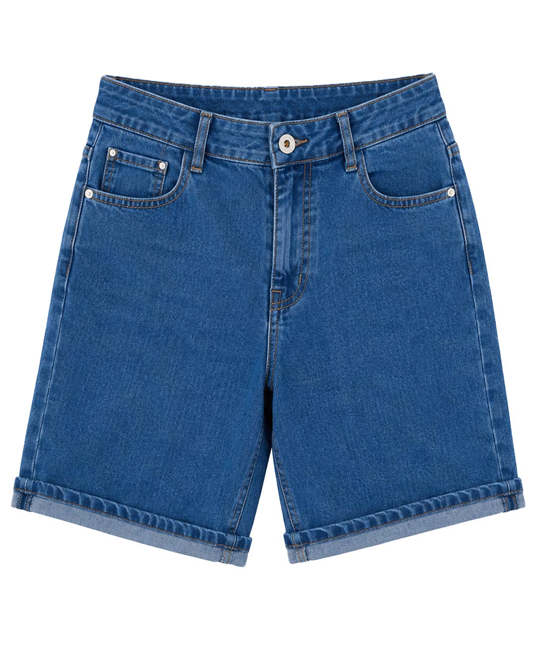 Bermuda Vaquera: pantalón corto vaquero elástico de talle alto con dobladillo ajustable en el bajo para mujeres reales de tallas curvy de Quiles_Shop.