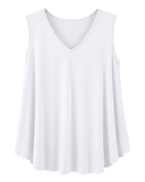 Camiseta Alma: camiseta básica de tirantes anchos para mujeres reales de tallas curvy con escote en pico, silueta evasé holgada y bajo redondeado de Quiles_Shop.