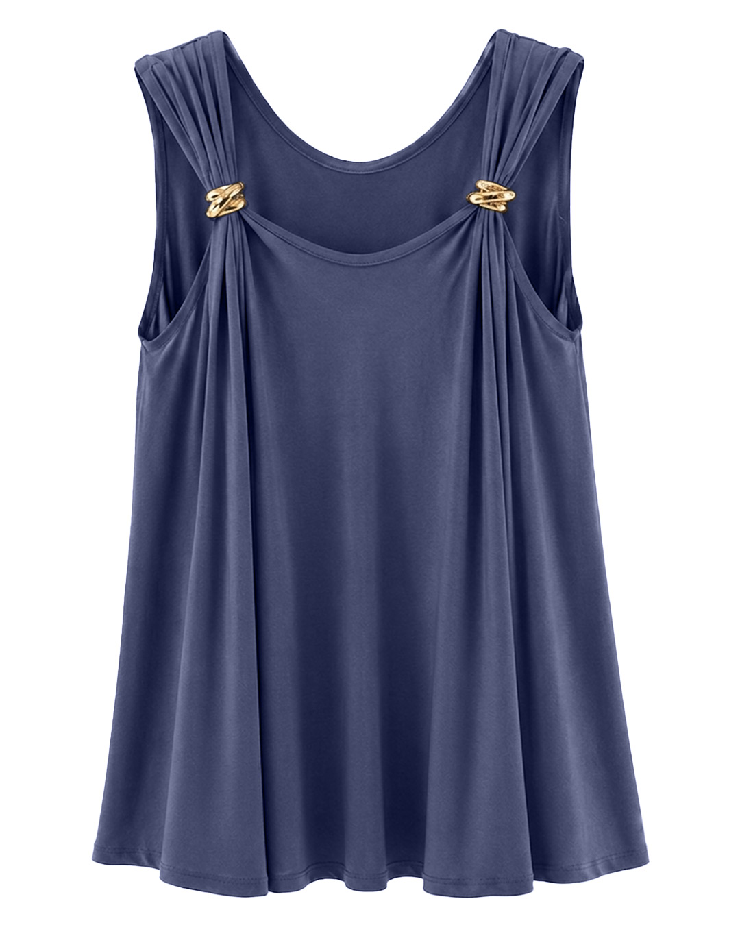 Camiseta Atenea: camiseta de diario de tirantes anchos color azul con anillas doradas ajustables en el escote de Quiles_Shop.