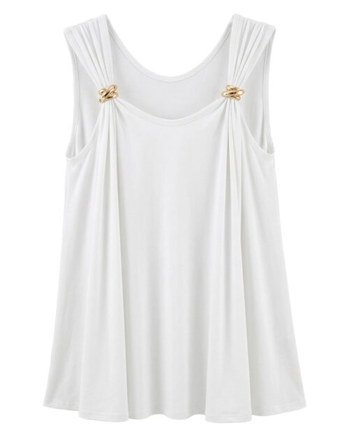 Camiseta Atenea: camiseta de diario de tirantes anchos color blanca con anillas doradas ajustables en el escote de Quiles_Shop.
