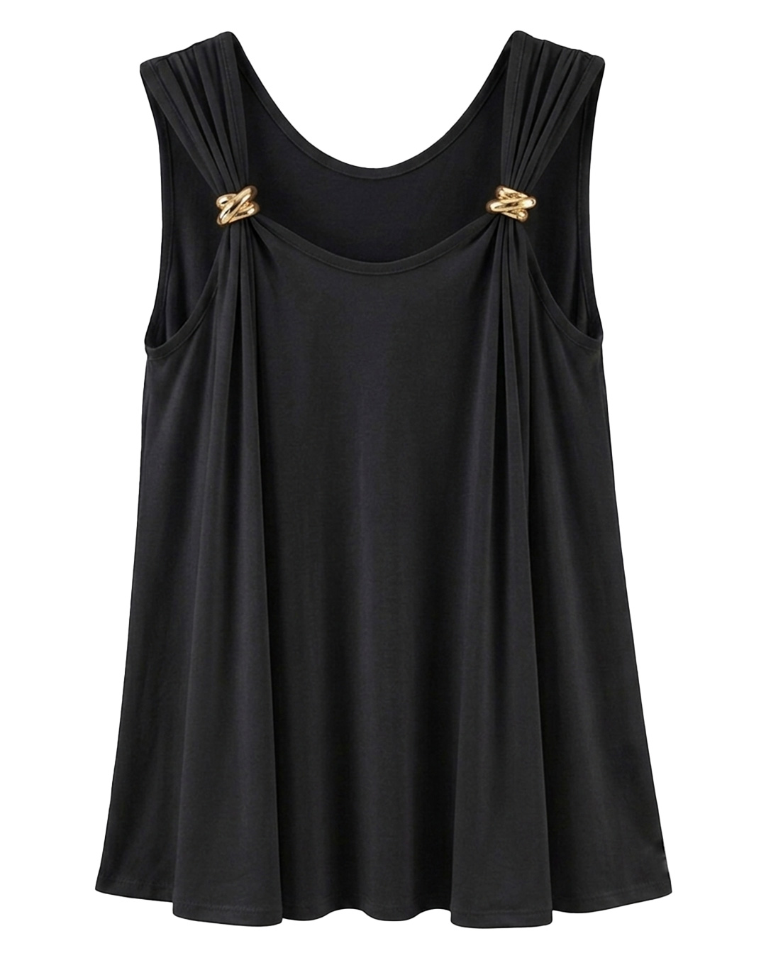Camiseta Atenea: camiseta de diario de tirantes anchos color negro con anillas doradas ajustables en el escote de Quiles_Shop.