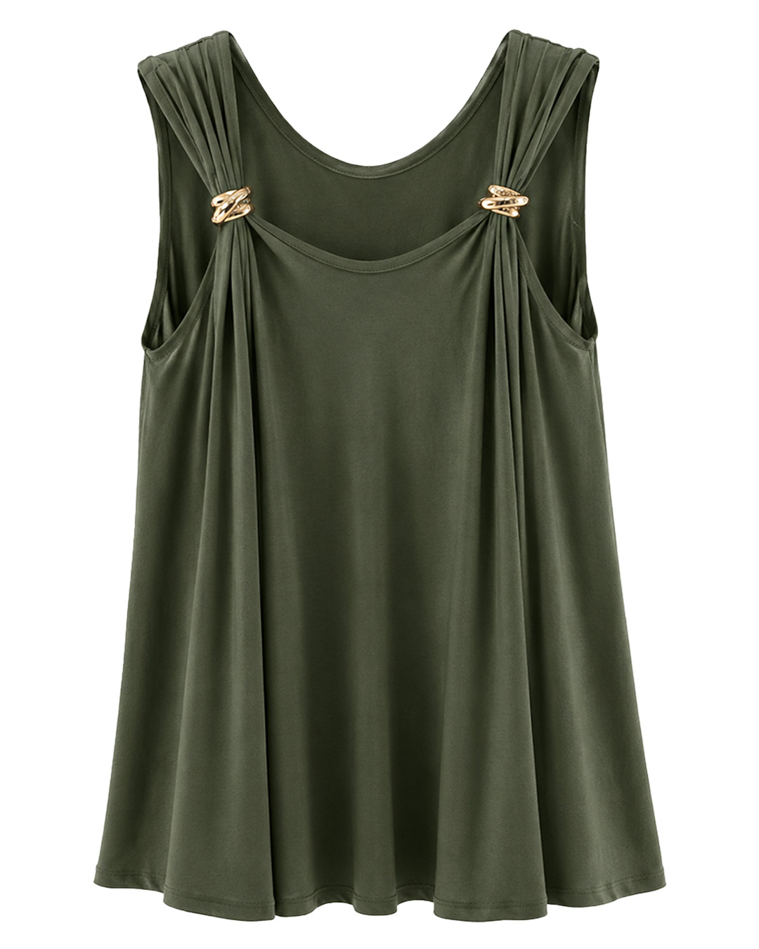 Camiseta Atenea: camiseta de diario de tirantes anchos color verde con anillas doradas ajustables en el escote de Quiles_Shop.