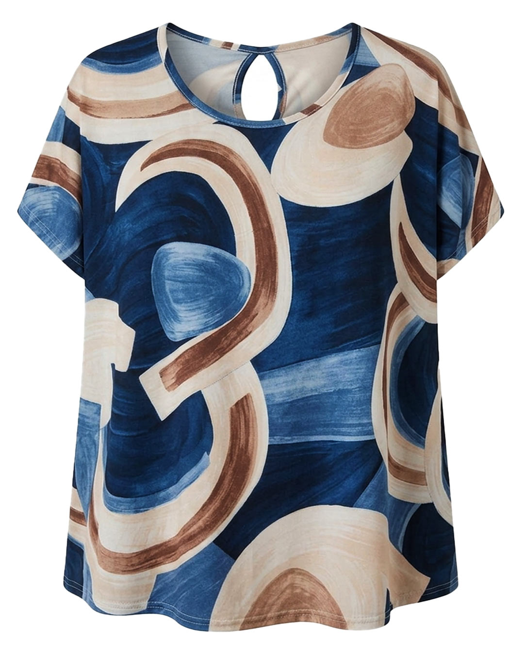 Camiseta Esencia: camiseta de licra fría para mujeres reales de tallas curvy con estampado, cuello redondo con abertura trasera y manga corta caída de Quiles_Shop.