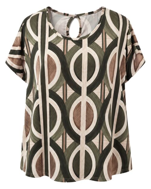 Camiseta Esencia: camiseta de licra fría para mujeres reales de tallas curvy con estampado, cuello redondo con abertura trasera y manga corta caída de Quiles_Shop.
