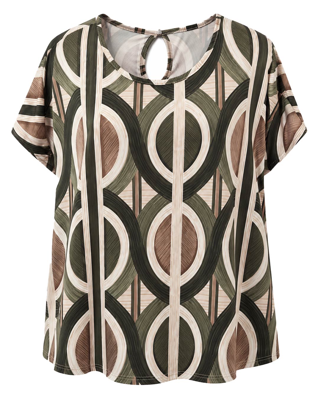 Camiseta Esencia: camiseta de licra fría para mujeres reales de tallas curvy con estampado, cuello redondo con abertura trasera y manga corta caída de Quiles_Shop.
