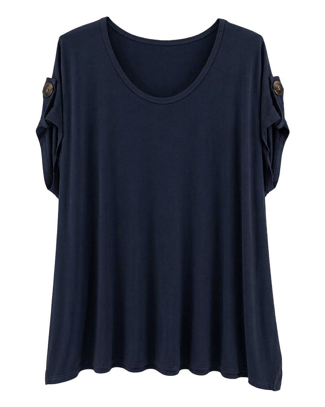 Camiseta Vogue: camiseta de diario de manga corta en tejido fluido de viscosa color marino con detalle de botón en la manga de Quiles_Shop.