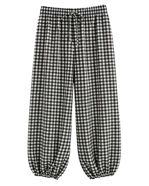 Pantalón Bombacho Vichy: pantalón de diario bombacho con estampado de cuadros vichy negro y blanco con cintura elástica de Quiles_Shop.