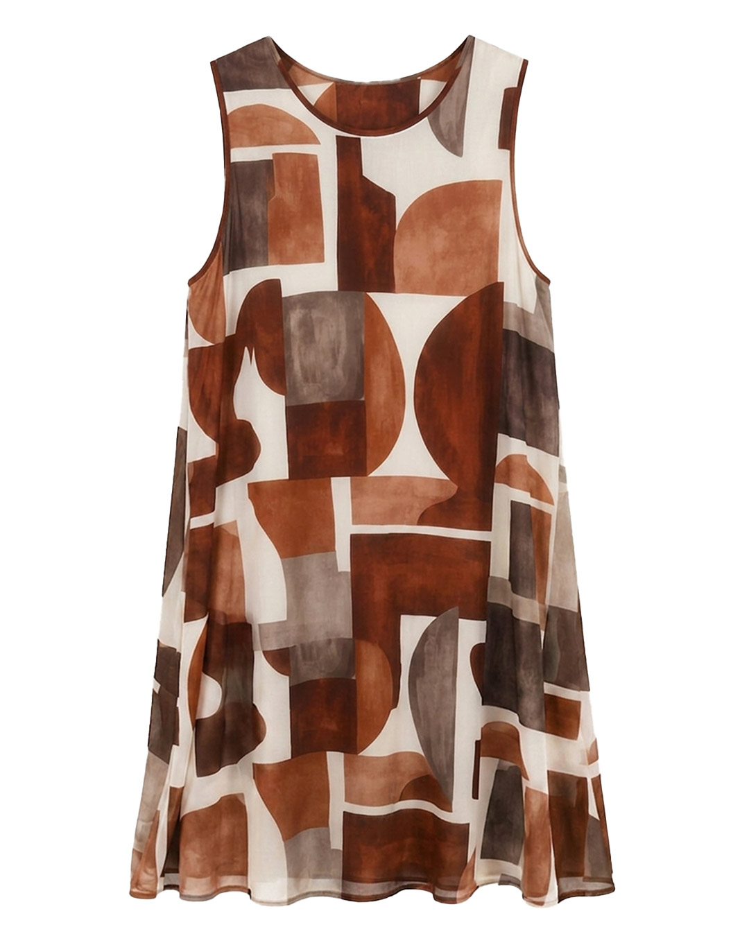 Vestido Armonía: vestido corto sin mangas para mujeres reales de tallas curvy con estampado geométrico abstracto y cuello redondo de Quiles_Shop.
