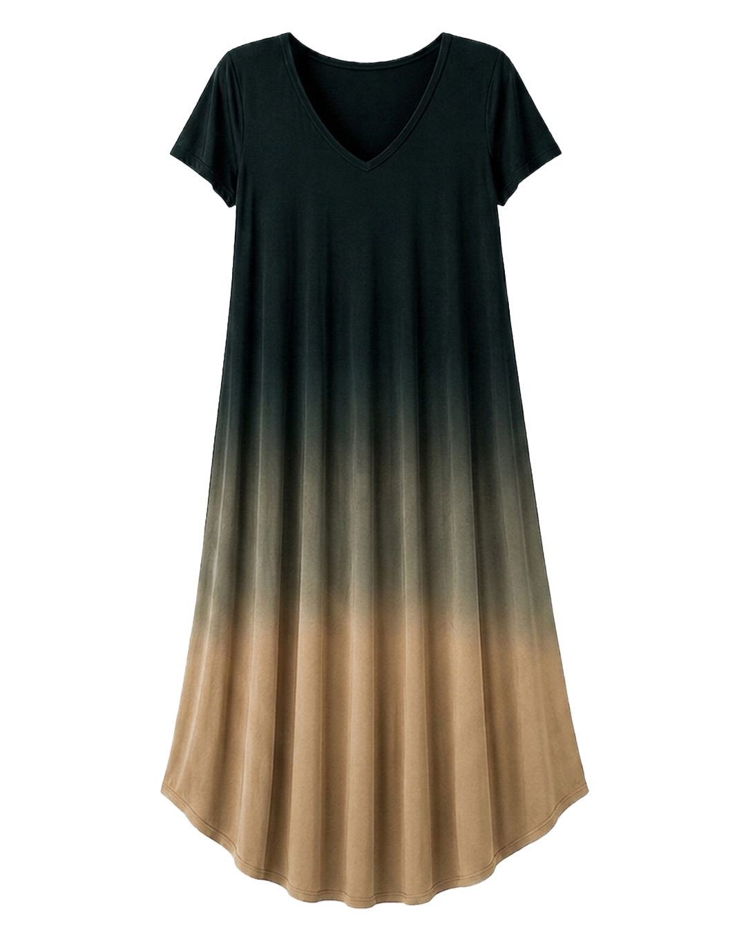 Vestido Crepúsculo: vestido largo de diario con manga corta y escote en pico con degradado difuminado de Quiles_Shop.