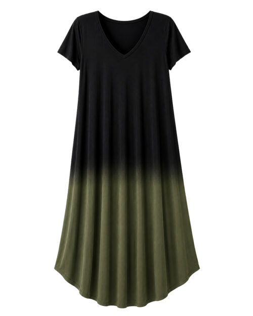 Vestido Crepúsculo: vestido largo de diario con manga corta y escote en pico con degradado difuminado de Quiles_Shop.