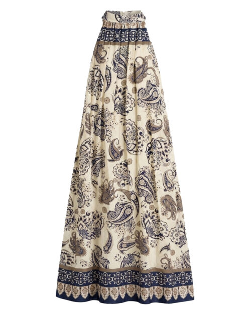 Vestido Halter Print: vestido largo con cuello halter para mujeres reales de tallas curvy con estampado ornamental paisley de Quiles_Shop.
