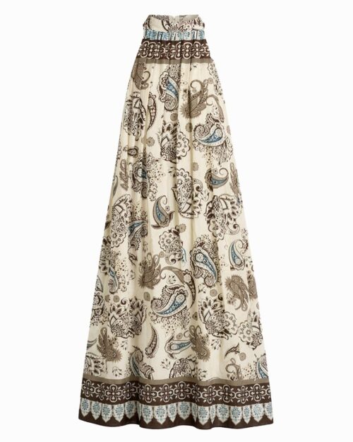 Vestido Halter Print: vestido largo con cuello halter para mujeres reales de tallas curvy con estampado ornamental paisley de Quiles_Shop.